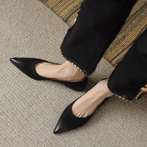 Zapatos Planos Negros de Punta Puntiaguda con Tacón Trenzado, de Cuero Genuino, Estilo Elegante, para Todas las Temporadas, Cómodos, Envío Directo - Product Image 5