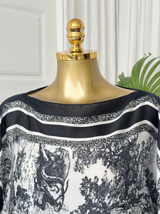 Robe Kaftan + Foulard Imprimé Floral Bohème en Satin Léger, Cache-maillot de Plage Ample pour Femme, Robe de Vacances Motifs Animaux de la Jungle - Product Image 3