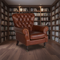 Fauteuil Chesterfield capitonné en cuir véritable, meubles anciens médiévaux
