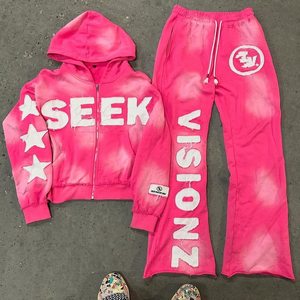 Conjunto de sudadera extragrande Y2K Vintage de peso pesado personalizado lavado con ácido desgastado sol desteñido parche bordado con cremallera Sudadera con capucha - Product Image 4