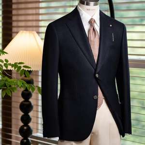 Blazer de Lana Texturizada Azul Marino para Hombre, Transpirable, Corte Slim Fit Italiano <span class=keywords><strong>LP</strong></span> Softine, Cierre de un Botón, Traje Casual de Negocios de Lujo - Product Image 1