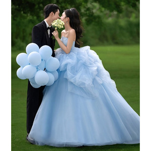 Sky Blue Organza Ball Gown Sweetheart Neckline Empire Waistline Evening Dress For Adults Party Princess Style - Product Image 4