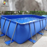Piscine Hors Sol Rectangulaire Extérieure Personnalisable avec Cadre Métallique et Tissu PVC, Taille Adulte, Bleu Foncé, Épaisseur 0,655 mm, 300x200x75cm