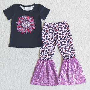 New Design Baby Girls Clothes Short Sleeve Bell Bottom <b>Pants</b> <b>Sequins</b> Fashion Kids Clothing Sets Boutique Children Clothes Outfit - Product Image 4