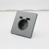 Prise murale industrielle Schuko allemande en verre trempé, vente en gros d'usine, 10A 18W, chargeur rapide USB-A USB-C, IP22, pour pays UE