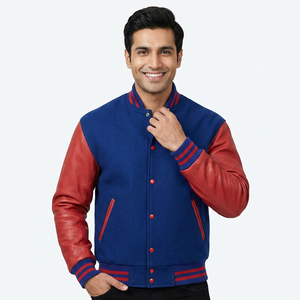 High Quality <b>Men's</b> Solid Varsity <b>Jacket</b> with <b>Letter</b> Embroidery Stand Collar Casual CollegeBaseballjacket for <b>men</b> - Product Image 1