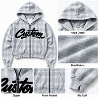 Sweat à capuche unisexe surdimensionné en coton épais, imprimé personnalisé à carreaux et déchiré, style streetwear de luxe pour hommes, vente en gros, fabricant en gros