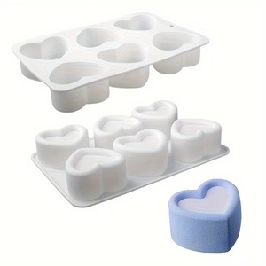 6 Cavity Heart <b>Silicone</b> Cake Mold Valentine Day Baking Pastry Making Mold - Product Image 2
