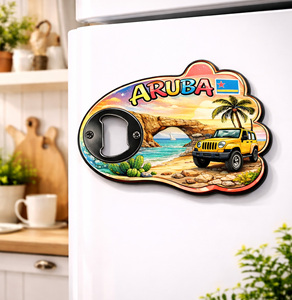 Ouvre-bouteille Aruba au design le plus récent d'Extraworld, style moderne plage océanique, autocollant magnétique en MDF, souvenir, décoration en bois, cadeau pour la maison - Product Image 2