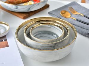 Service de Table en Céramique Minimaliste Nordique, Assiettes Marbrées, Bol à Riz à Bord Doré, Vaisselle Élégante, Coffret Cadeau pour Usage Domestique - Product Image 4