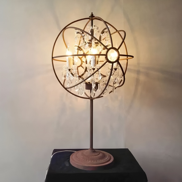 Hot Sale Modern Crystal Table Lamp with Wrought Iron Cage Rustic Candle Sconce Electric Wall Light