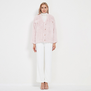 Cappotto in Vera <span class=keywords><strong>Pelliccia</strong></span> di Coniglio Lavorato a Maglia per Donna Pudi, Nuovissimo Cappotto Invernale Caldo per Ragazze, Giacca Maglione Taglie Forti Nero <span class=keywords><strong>Rosa</strong></span> CT123 - Product Image 2