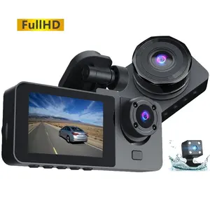 Kamera Mobil Hd Dvr 3 Lensa, Perekam Video Depan dan Belakang 1080P Manual 4 Inci untuk Mobil, Kendaraan, Blackbox, Dash Cam