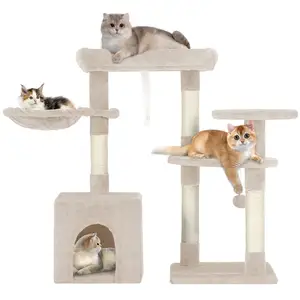 Petdom-Torre de árbol para gatos de varios niveles, 33 pulgadas, postes para rascar, muebles de condominio, Centro de Actividades, casa con hamaca