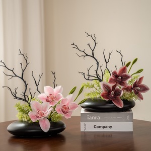 Flores artificiales, arreglo de flores de seda, juego de piedras de tinta, adornos decorativos para el hogar y la sala de estar - Product Image 4