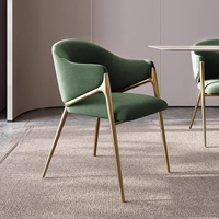 Chaise de salle à manger en gros, style nordique, en velours, avec cadre en métal doré, rembourrée, pour projets hôteliers, restaurants et banquets