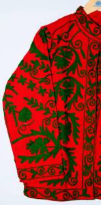 Blouson Bomber en Coton Brodé Rouge Suzani Écologique Respirant pour Femme, Style Bohème Ethnique, Fait Main, Idéal Cadeau - Product Image 4