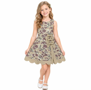 Vestido de Verano sin Mangas para Niñas, Estampado, Corte en A, con Lazo Decorativo, Largo hasta la Rodilla, Lavable, Estilo Preppy, Cuello Redondo - Product Image 3