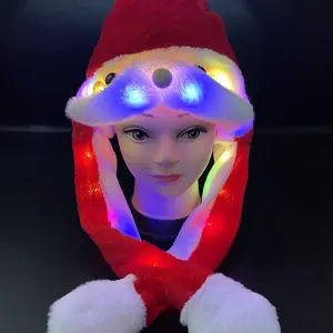 Chapeau de Père Noël LED, chapeaux de Noël clignotants avec barbe mobile, casquette lumineuse pour adultes et enfants, cadeau du Nouvel An, couvre-chef chaud d'hiver - Product Image 2