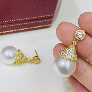 22424 DIY Silver <b>Jewelry</b> Accessories S925 Silver Earnail with 9-15mm Beads Empty <b>Tray</b> Butterfly Buckle 25mm Size - Product Image 2