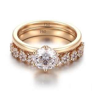 แหวนคู่ทองแท้ 14k 18k 10k ประดับเพชรทรงกลมเพาะเลี้ยงในห้องปฏิบัติการ แบบ 5 กรงเล็บ สำหรับงานแต่งงานและหมั้นหมาย สำหรับผู้หญิง - Product Image 2