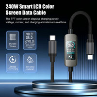 PD 240W Typ-C zu Typ-C Nylon-Geflochtenes Kabel mit TFT-Farbdisplay für Spannung und Stromstärke, für Reisegeräte, Schnelles Laden und Synchronisierung