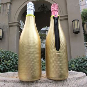 RYO Neoprene Waterproof Insulated 750ml Single Bottle Wine Tote Travel Carrier Bag Zipper Closure Anti-slip Metallic <b>Cooler</b> - Product Image 1