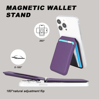 Portefeuille porte-cartes en cuir violet compatible MagSafe, avec support et blocage RFID magnétique pour accessoires iPhone
