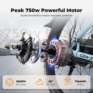 Vélo électrique 24 pouces, moteur 750W, 20 MPH, double suspension avant, batterie amovible 48V 7.8AH, 7 vitesses, entrepôt américain, livraison gratuite - Product Image 2