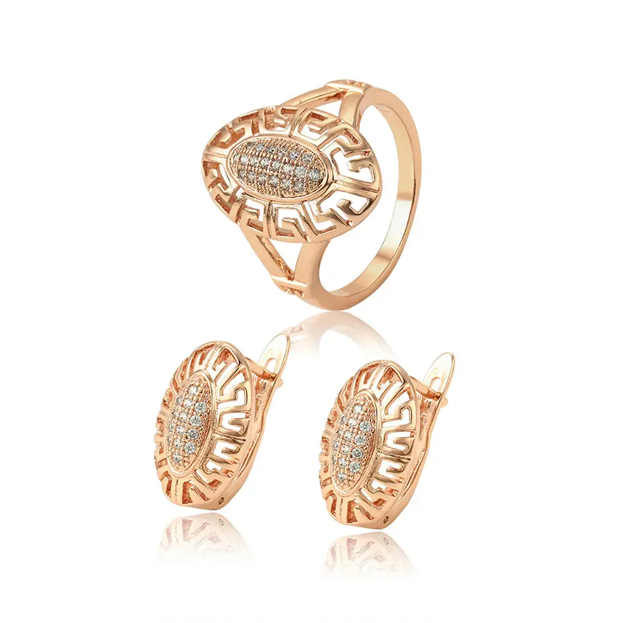 64963 Xuping jewelry fashion elegant high quality rose gold set diamond ring earrings two sets