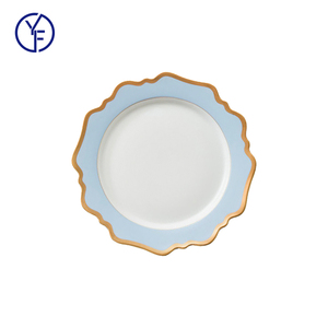 Plato de Presentación Irregular con Diseño de Girasol en Azul y Dorado, Platos de Presentación para Decoración de Bodas, Juego de Vajilla con Diseño de Girasol - Product Image 4