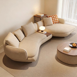 <span class=keywords><strong>Canapé</strong></span> d'angle minimaliste incurvé et durable avec fonction inclinable, en <span class=keywords><strong>tissu</strong></span> polaire Teddy, pour salon - Product Image 1