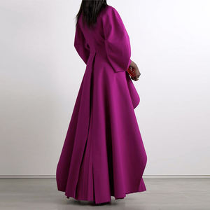 Abiti Lunghi da Donna con Maniche Lunghe, Collo <span class=keywords><strong>a</strong></span> Barchetta, Stampa Digitale Eco-Friendly, Colore Unito, Plissettati, <span class=keywords><strong>a</strong></span> Strati e con Dettagli <span class=keywords><strong>a</strong></span> Giunzione - Product Image 5