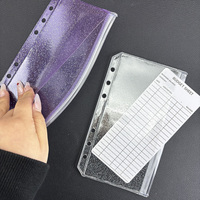 Bargeld-Einsteckhüllen A6 Glitzer PVC 6-Ring Budget-Ordner-Einlagen mit 2 Taschen Bargeld-Sparorganizer mit Tracker-Blattfach