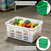 Panier de rangement moderne en plastique HDPE perforé et ventilé, empilable, avec poignée métallique épaissie, résistant aux chutes, pour produits frais