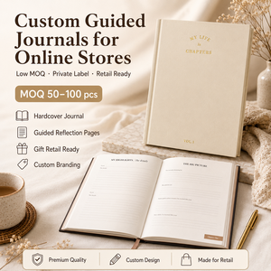 Diario Personalizado con Tapa Dura de Lino, Cuaderno Crema, Mi Vida en Capítulos, Páginas con Reflejos Dorados, Marca Privada OEM al por Mayor - Product Image 1