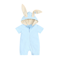 Groothandel baby zomer outfits met konijnenoren, hooded kleding, rompers, zacht katoen, korte mouwen, newborn baby jongens meisjes kleding