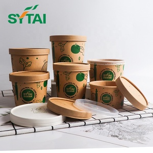 Custom Printed Soup Container Kraft Paper Noodle Cup Hot Soup Bowls With Lids