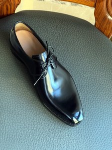 Chaussures pour hommes artisanales, style <span class=keywords><strong>Derby</strong></span> simple, semelle en cuir Goodyear, bout carré, pour affaires, cérémonies et mariages, en cuir <span class=keywords><strong>de</strong></span> veau français - Product Image 4