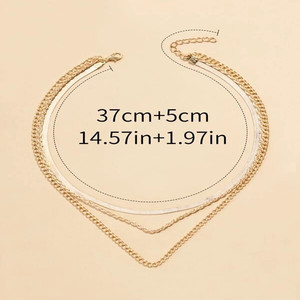 Collana a Catena Piatta Stratificata con Maglie Intrecciate per Donna, Gioielli Minimalisti alla Moda - Product Image 4