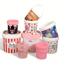 Seau en plastique transparent blanc PP hermétique de 300-750 ml avec poignée et couvercle pour la vente en gros, idéal pour les aliments à emporter, les glaces et les biscuits