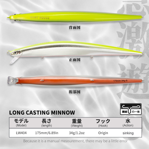 Leurre de pêche en gros 175mm 34g, leurre minnow coulant, appât dur, leurre artificiel, wobbler, appât <span class=keywords><strong>pour</strong></span> <span class=keywords><strong>la</strong></span> pêche au bar - Product Image 2