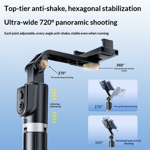 Mini <span class=keywords><strong>trépied</strong></span> sans fil en acier inoxydable pour selfie, support de téléphone portable télescopique intégré pour diffusion en direct et photographie - Product Image 2