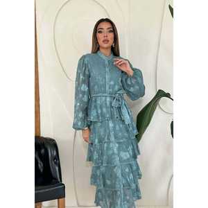 Robe de Soirée Modeste en Viscose à Rayures Superposées et Volants, Col Halter Translucide, Grande Taille XS-XL, Idéale pour les Journées et les Vacances - Vente en Gros - Product Image 4