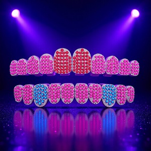 Grillz Unisex de Hip Hop con 10 Dientes, Chapado en Oro y Diamantes Incrustados, Joyería para Fiestas - Product Image 2