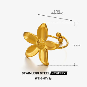 Fashionable Women's Stainless Steel <b>Adjustable</b> <b>Ring</b>,PVD Electroplated with 18K Gold, Trendy Flower Design <b>Ring</b> for Wholesale - Product Image 4