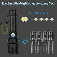 Torche tactique puissante étanche à longue portée Super Bright 100000 High Lumens XHP50 led Lampes de poche rechargeables