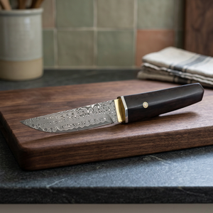 Cuchillo de Caza de Hoja Fija de Acero de Damasco de 107 Capas, Estilo Retro, Grado Industrial, Punta Clip, Personalizable OEM, Táctico, con Empuñadura de Ébano - Product Image 3