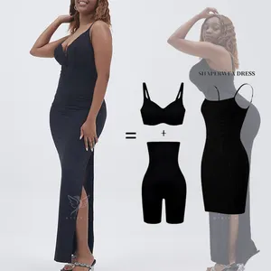 Hygieia Custom Maxi Build In Shapewear Bh Sexy Kant Diepe V-Hals Bruiloft Bodysuit Naadloze 8 In 1 Bodycon Skim Jurk Shaper