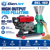 Nouvelle machine à granulés d'aliments pour animaux diesel numérique 12HP 9KL-180 avec démarrage électrique 200kg/h pour élevage avicole commercial, utilisation en extérieur